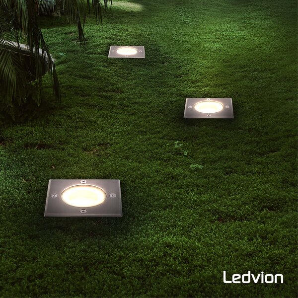 Ledvion 3x Spot encastrable de sol LED  - Carré - IP67 - 5W - 2700K - Câble 1M