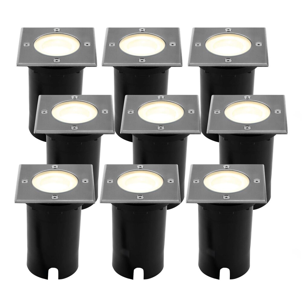 Ledvion 9x Spot encastrable de sol LED  - Carré - IP67 - 5W - 2700K - Câble 1M