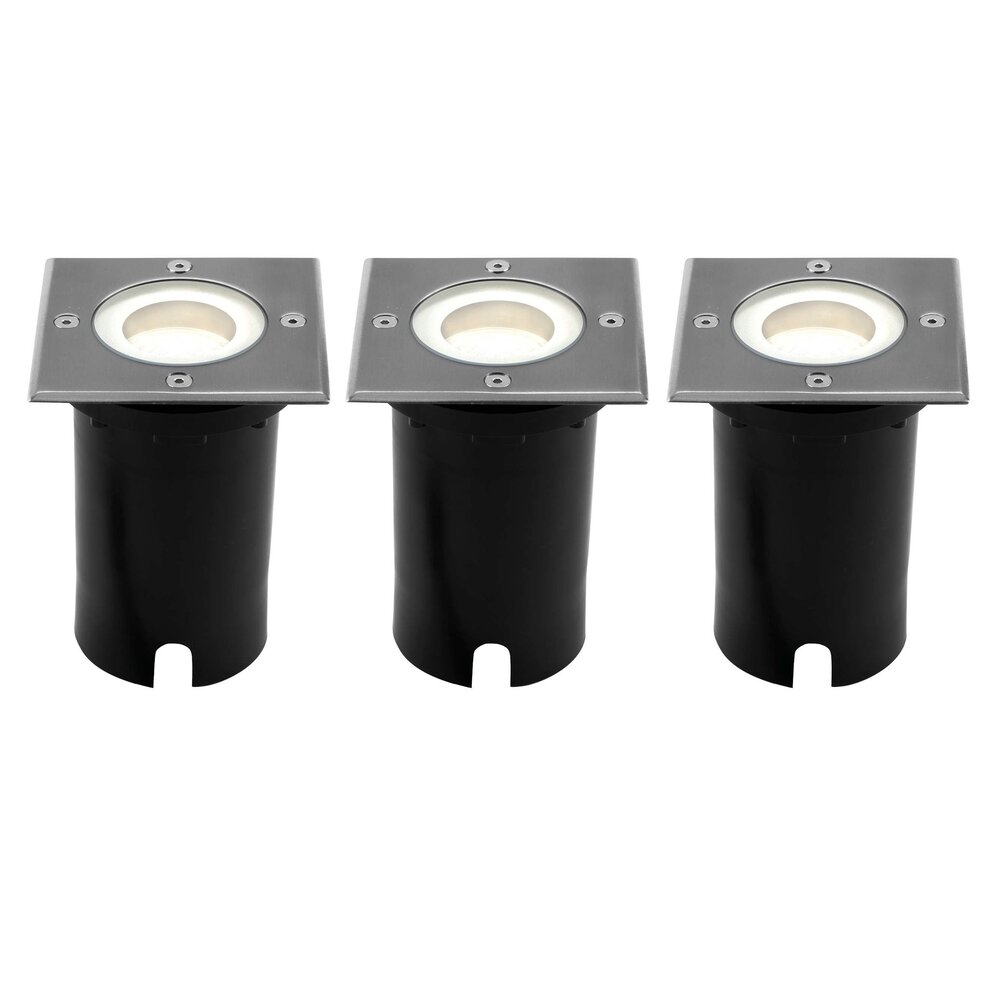 Ledvion 3x Spot encastrable de sol LED  - Carré - IP67 - 5W - 4000K - Câble 1M