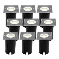 Ledvion 9x Spot encastrable de sol LED  - Carré - IP67 - 5W - 4000K - Câble 1M