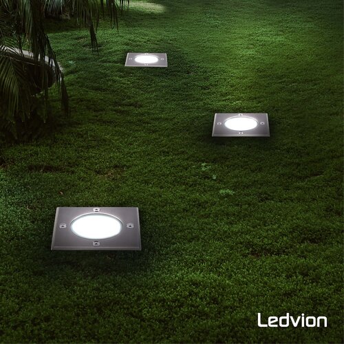 Ledvion 3x Spot encastrable de sol LED  - Carré - IP67 - 5W - 6500K - Câble 1M