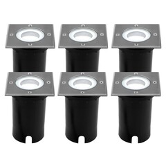 6x Spot encastrable de sol LED  - Carré - IP67 - 5W - 6500K - Câble 1M