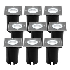 9x Spot encastrable de sol LED  - Carré - IP67 - 5W - 6500K - Câble 1M