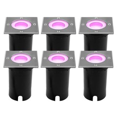 6x Spot encastrable de sol Smart LED - Carré - IP67 - 4,9W - RGB+CCT - Câble 1M