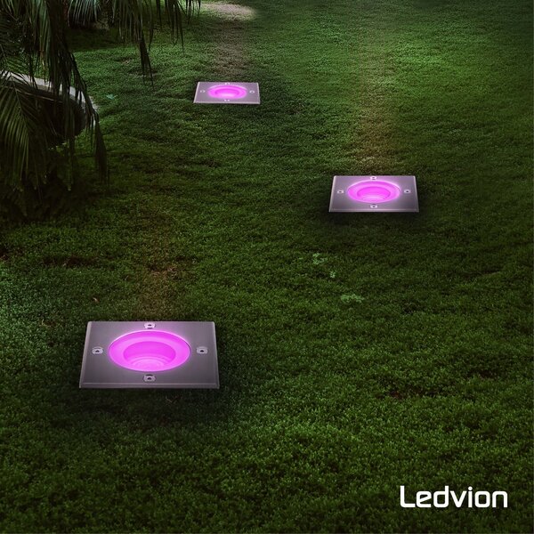 Ledvion 6x Spot encastrable de sol Smart LED - Carré - IP67 - 4,9W - RGB+CCT - Câble 1M