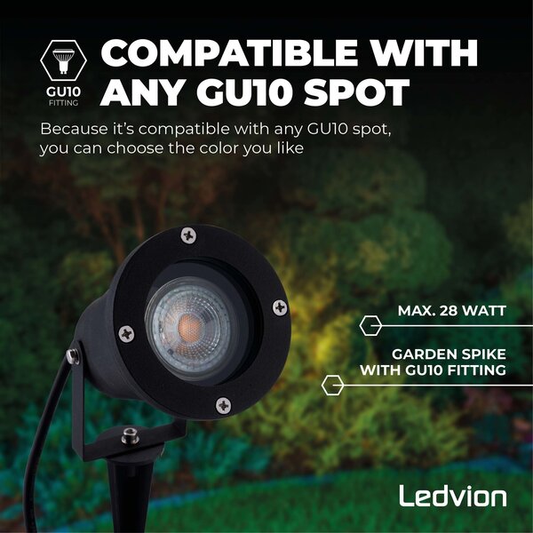 Ledvion 9x Spot à piquer LED – Aluminium – IP65 - 5W - 2700K -  Câble 1M