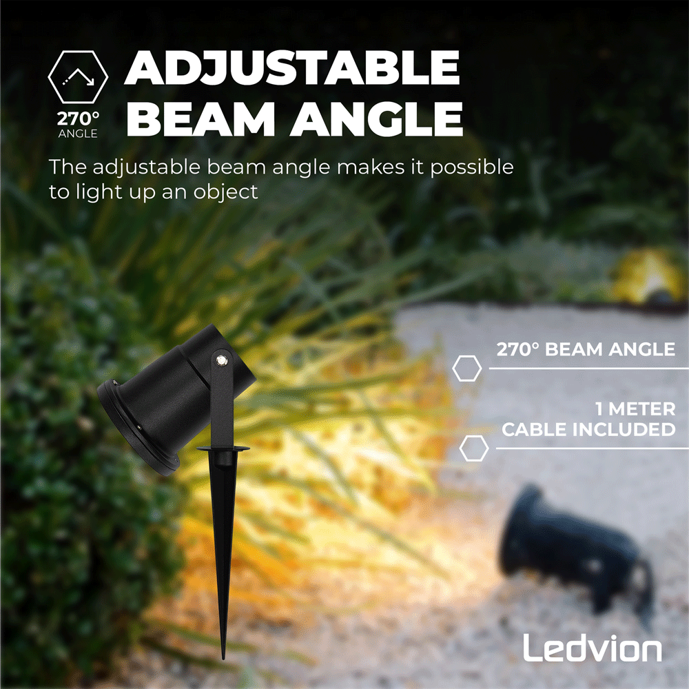 Ledvion 3x Spot à piquer LED – Aluminium – IP65 - 5W - 4000K -  Câble 1M