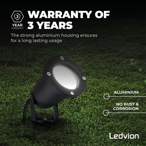 Ledvion  9x Spot à piquer LED – Aluminium – IP65 - 5W - 6500K -  Câble 1M