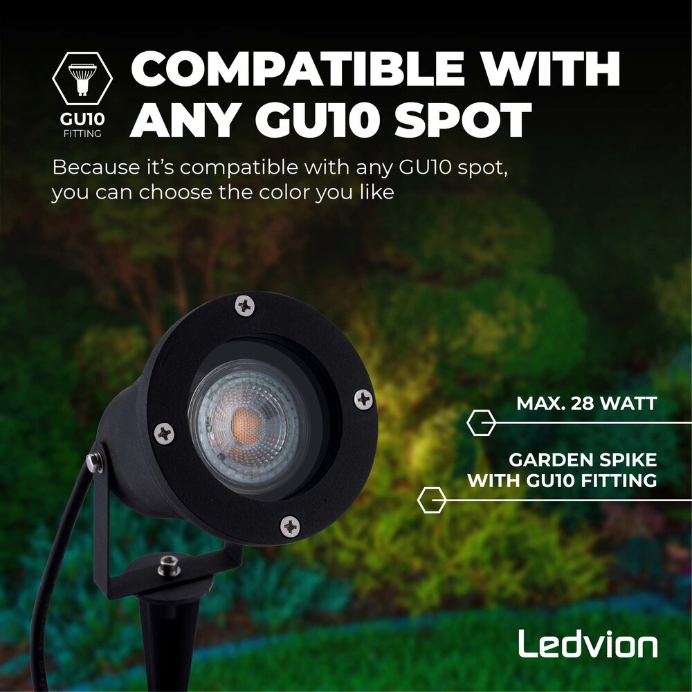 Ledvion 6x Spot à piquer LED WiFi connectée – Aluminium – IP65 - 4,9W - RGB+CCT -  Câble 1M