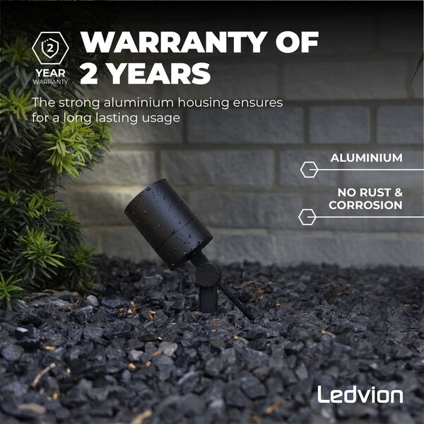 Ledvion Spot à piquer LED – Aluminium – IP65 - 5W - 6500K - Câble 2M - Noir