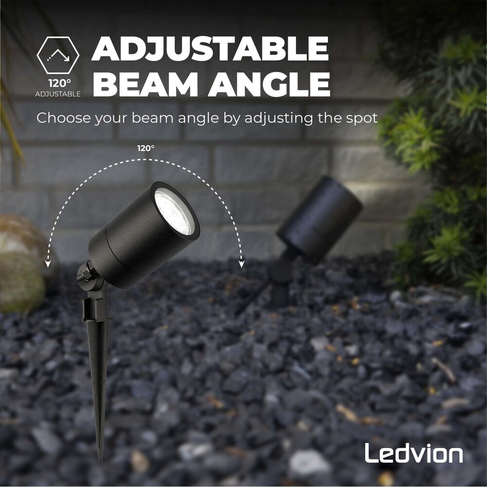 Ledvion 3x Spot à piquer LED – Aluminium – IP65 - 5W - 6500K - Câble 2M - Noir