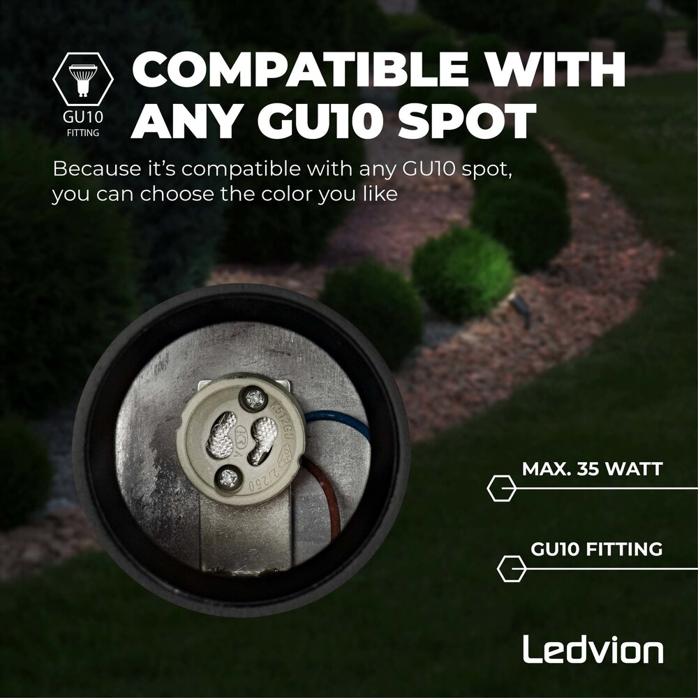 Ledvion 3x Spot à piquer LED – Aluminium – IP65 - 5W - 6500K - Câble 2M - Noir