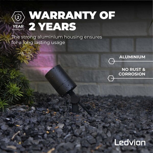 Ledvion 9x Spot à piquer LED – Aluminium – IP65 - 4,9W - RGB+CCT - Câble 2M - Noir
