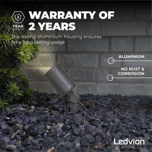 Ledvion Spot à piquer LED – Aluminium – IP65 - 5W - 2700K - Câble 2M - Anthracite