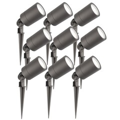 9x Spot à piquer LED – Aluminium – IP65 - 5W - 6500K - Câble 2M - Anthracite