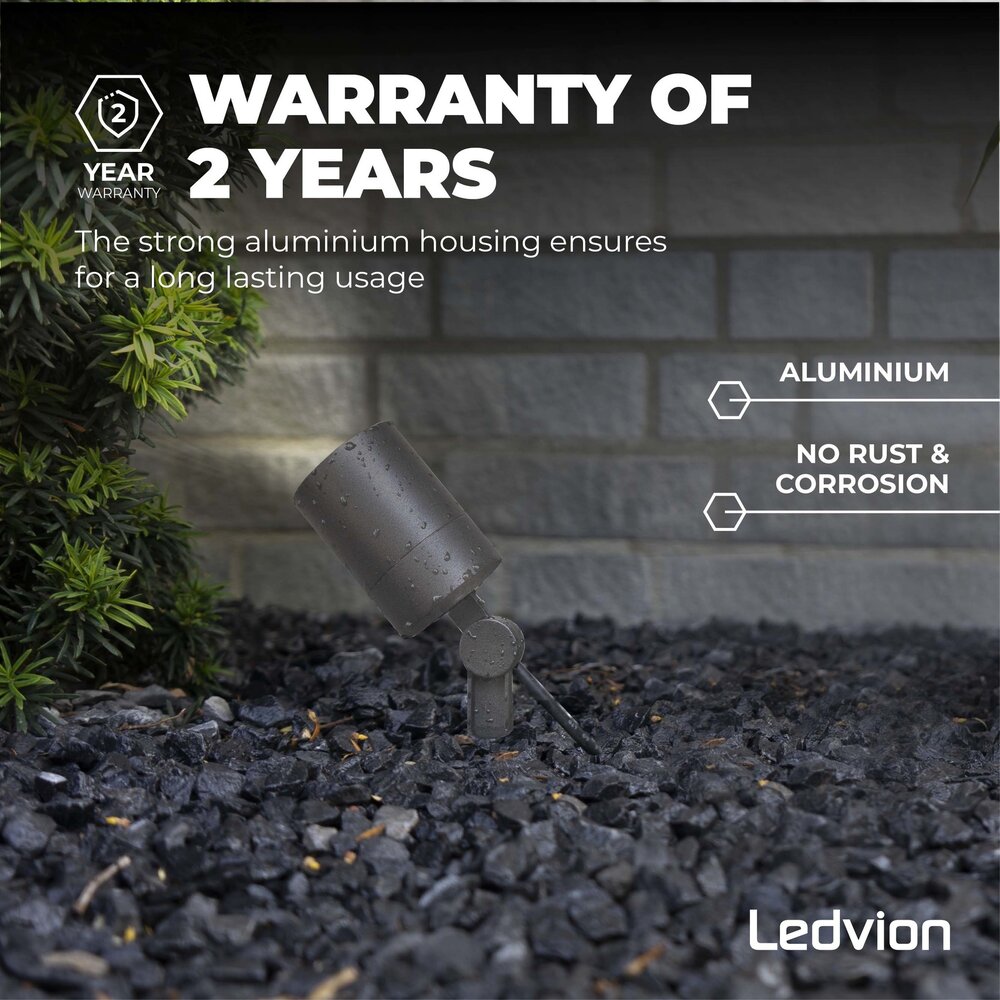 Ledvion 9x Spot à piquer LED – Aluminium – IP65 - 5W - 6500K - Câble 2M - Anthracite