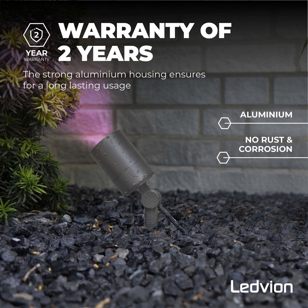 Ledvion Spot à piquer LED – Aluminium – IP65 - 4,9W - RGB+CCT - Câble 2M - Anthracite