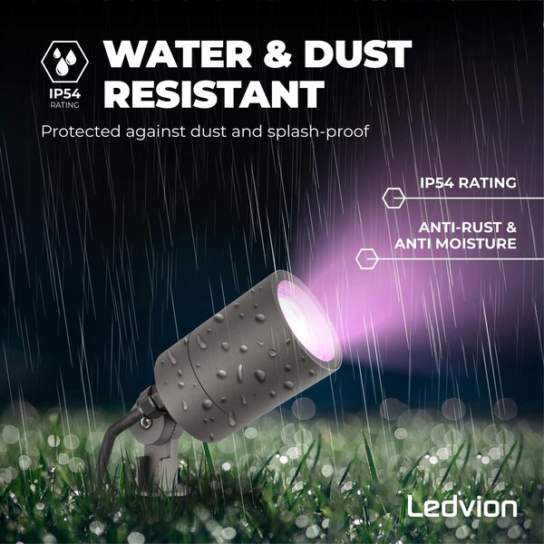 Ledvion 9x Spot à piquer LED – Aluminium – IP65 - 4,9W - RGB+CCT - Câble 2M - Anthracite