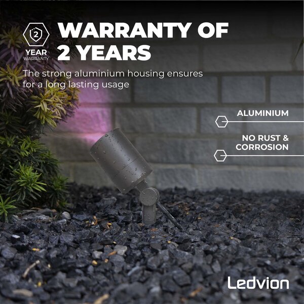 Ledvion 9x Spot à piquer LED – Aluminium – IP65 - 4,9W - RGB+CCT - Câble 2M - Anthracite