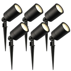 6x Spot à piquer LED – Aluminium - IP65 - 5W - 2700K - Câble 1M - Noir