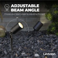 Ledvion 6x Spot à piquer LED – Aluminium - IP65 - 5W - 2700K - Câble 1M - Noir