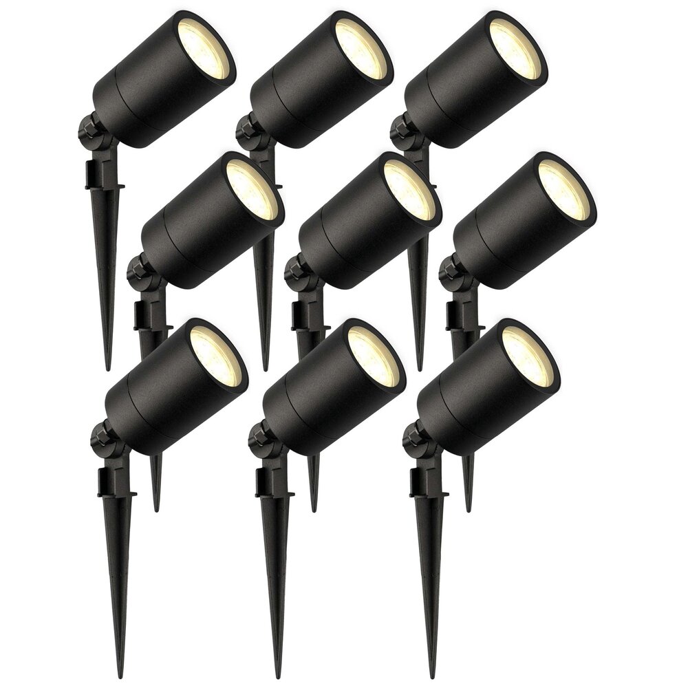 Ledvion 9x Spot à piquer LED – Aluminium - IP65 - 5W - 2700K - Câble 1M - Noir