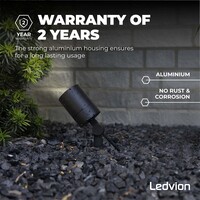 Ledvion Spot à piquer LED – Aluminium - IP65 - 5W - 6500K - Câble 1M - Noir