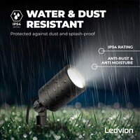 Ledvion 6x Spot à piquer LED – Aluminium - IP65 - 5W - 6500K - Câble 1M - Noir