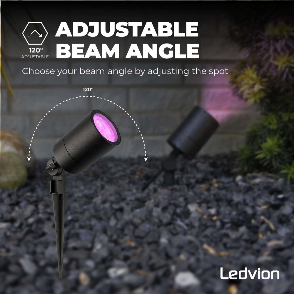Ledvion 9x Spot à piquer LED – Aluminium - IP65 - 4,9W - RGB+CCT - Câble 1M - Noir