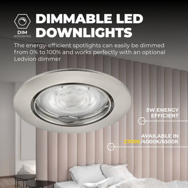 Ledvion Spot Encastrable LED - Dimmable - Inox - Amsterdam - 5W - 2700K - Ø82mm