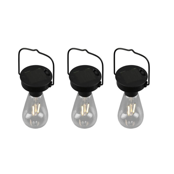 Trio Lighting Lampe Suspendue Solaire d'extérieur LED avec Capteur Crépusculaire -  Lot de 3 - IP44 - Campus - Noir