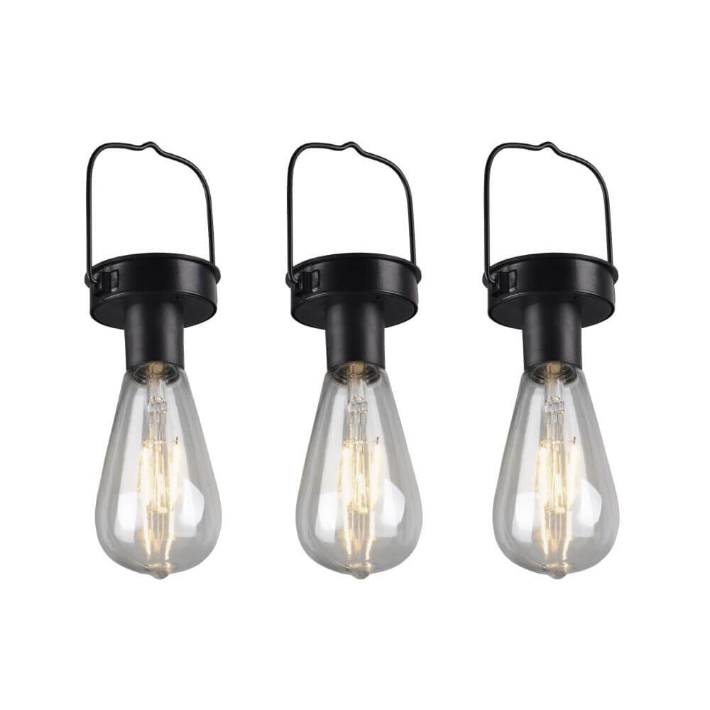 Trio Lighting Lampe Suspendue Solaire d'extérieur LED avec Capteur Crépusculaire -  Lot de 3 - IP44 - Campus - Noir