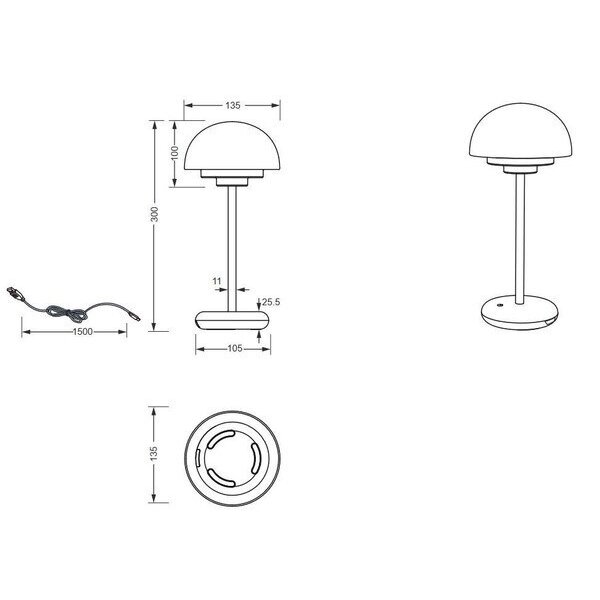 Trio Lighting Lampe de Table Rechargeable d'extérieur LED avec port USB -  21,5 cm - 3000K - 2W - IP44 - Lennon - Gris