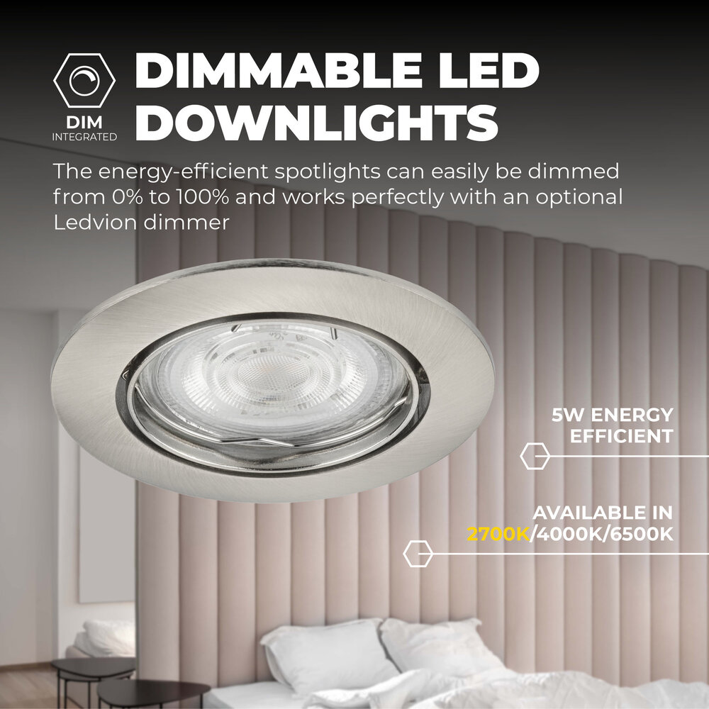 Ledvion Spot Encastrable LED - Dimmable - Inox - Amsterdam - 5W - 2700K - Ø82mm - 3 pièces