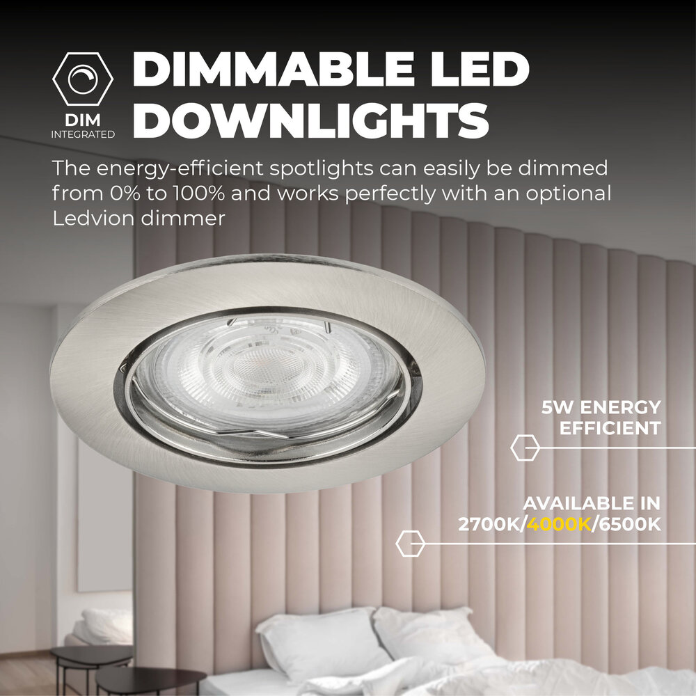 Ledvion Spot Encastrable LED - Dimmable - Inox - Amsterdam - 5W - 4000K - Ø82mm