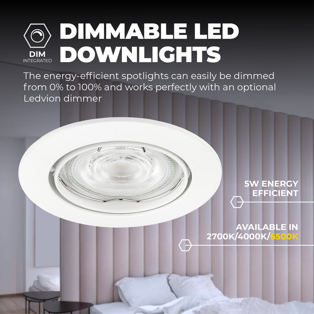 Ledvion Spot Encastrable LED - Dimmable - Blanc - Amsterdam - 5W - 6500K - Ø82mm