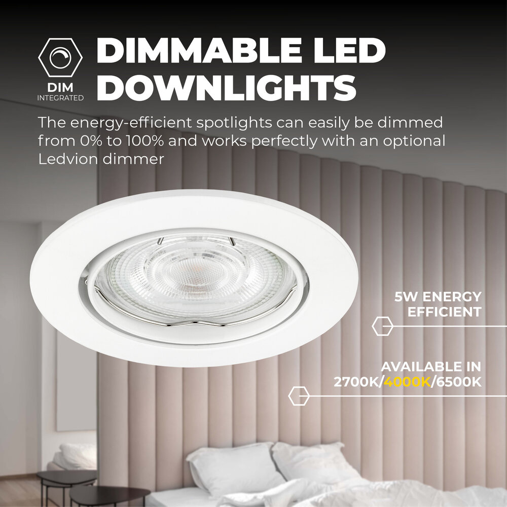 Ledvion Spot Encastrable LED - Dimmable - Blanc - Amsterdam - 5W - 4000K - Ø82mm