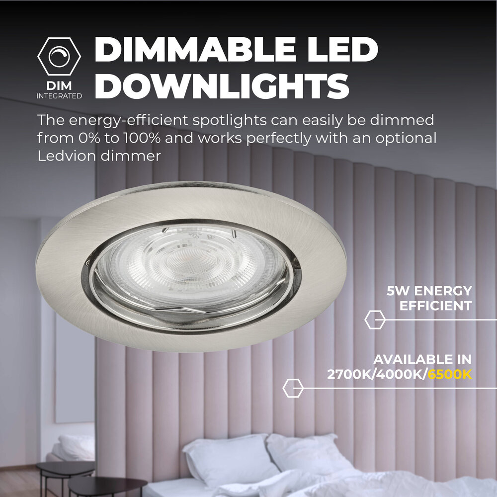 Ledvion Spot Encastrable LED - Dimmable - Inox - Amsterdam - 5W - 6500K - Ø82mm - 3 pièces