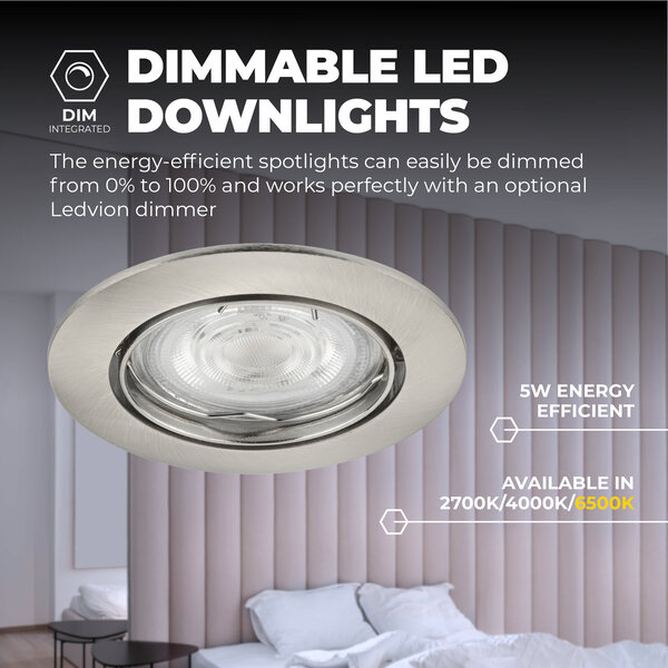 Ledvion Spot Encastrable LED - Dimmable - Inox - Amsterdam - 5W - 6500K - Ø82mm - 6 pièces
