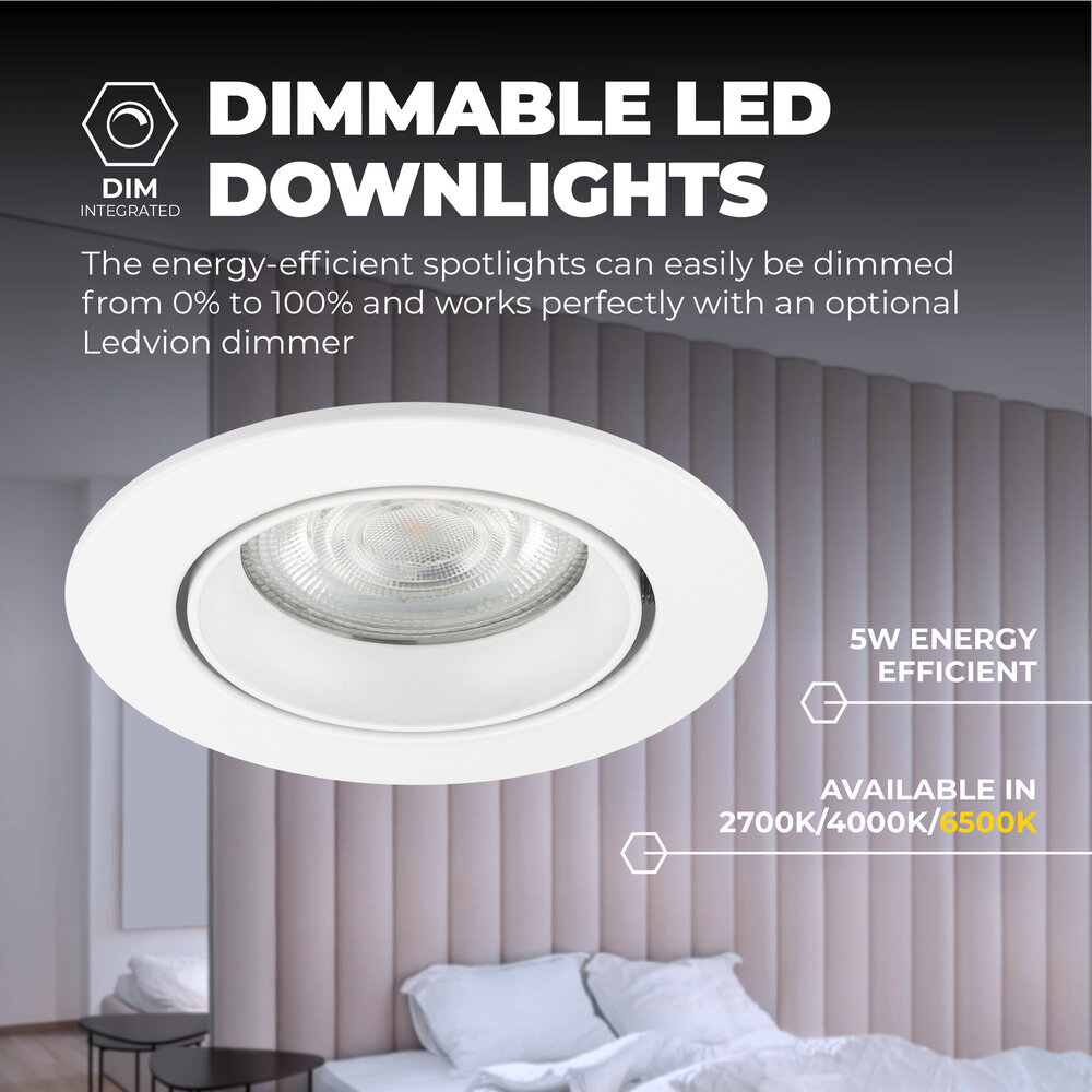 Ledvion Spot Encastrable LED - Dimmable - Blanc - Rio - 5W - 6500K - Ø85mm