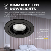 Ledvion Spot Encastrable LED - Dimmable - Noir - Tokyo - 5W - 6500K - Ø92mm - 3 pièces