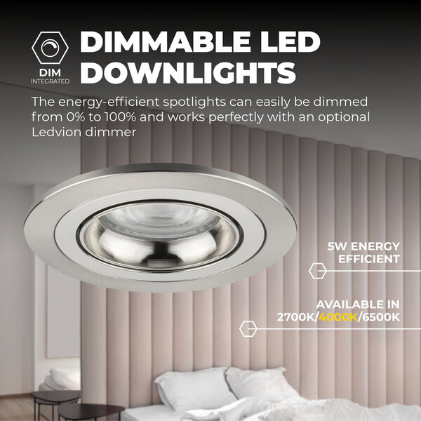 Ledvion Spot Encastrable LED - Dimmable - Inox - Tokyo - 5W - 4000K - Ø92mm