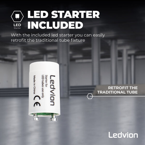 Ledvion Tube néon LED 120CM - 18W - 6500K - 185 Lm/W - Haute efficacité - Label énergétique B