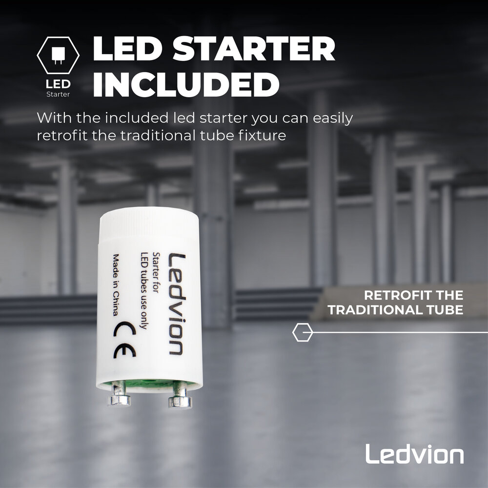 Ledvion Tube néon LED 60CM - 6,3W - 6500K - 175 Lm/W - Haute efficacité - Label énergétique C