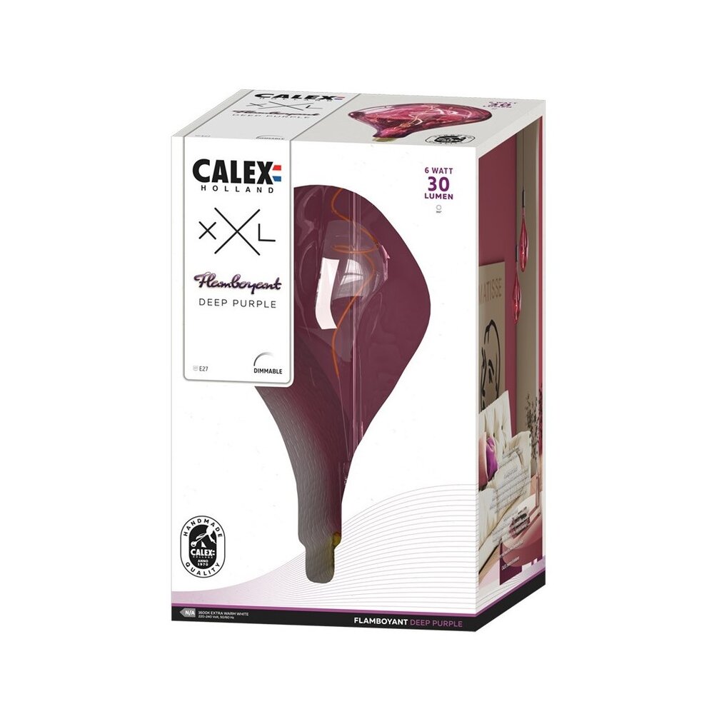 Calex Calex Organic Flamboyant Evo Deep Purple Flex Filament - 220-240V - 30Lm - 6W - 1600K - E27 - Dimmable