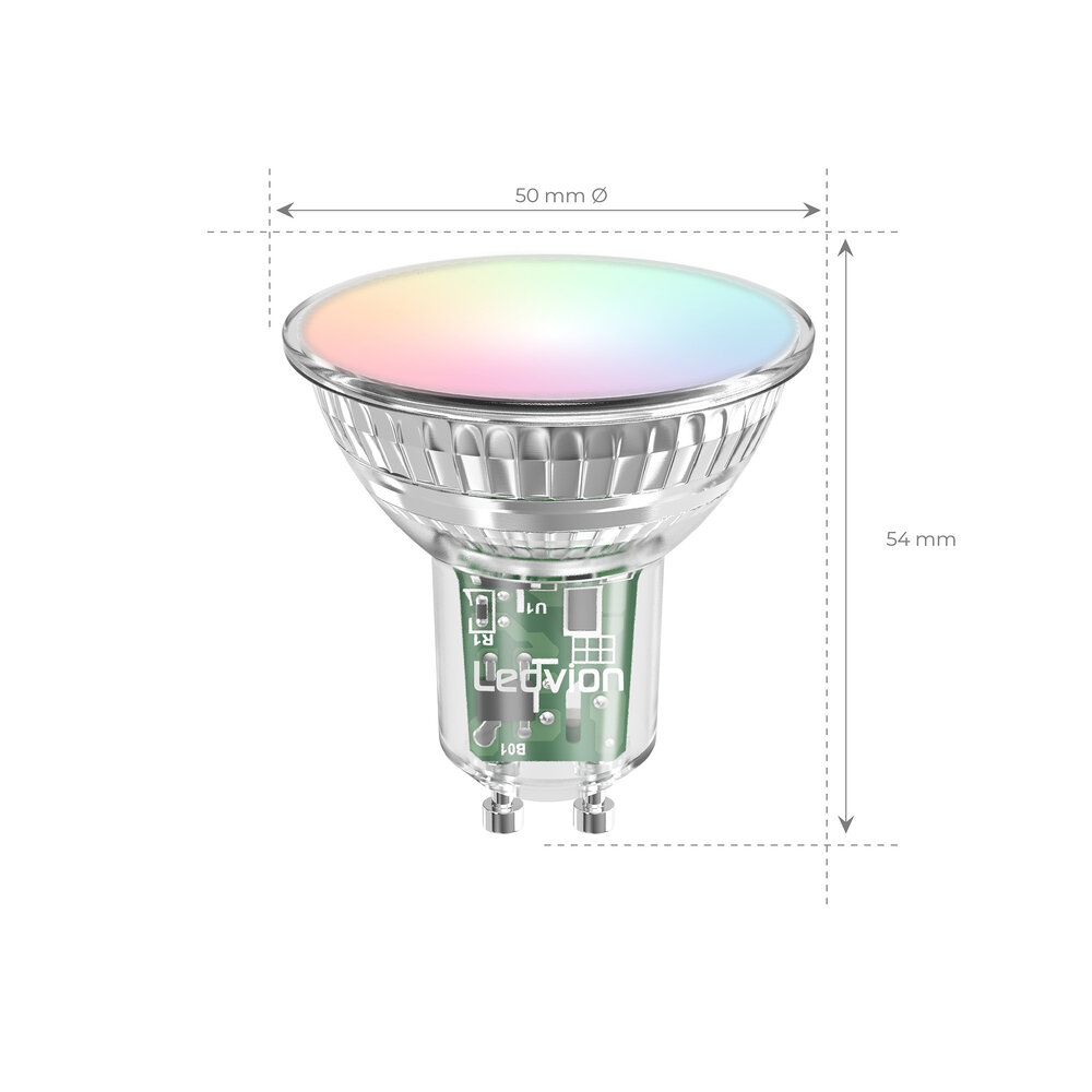 Ledvion 6x Smart RGB+CCT GU10 Ampoule LED Dimmable - Wifi - 4,9W - 6 pièces