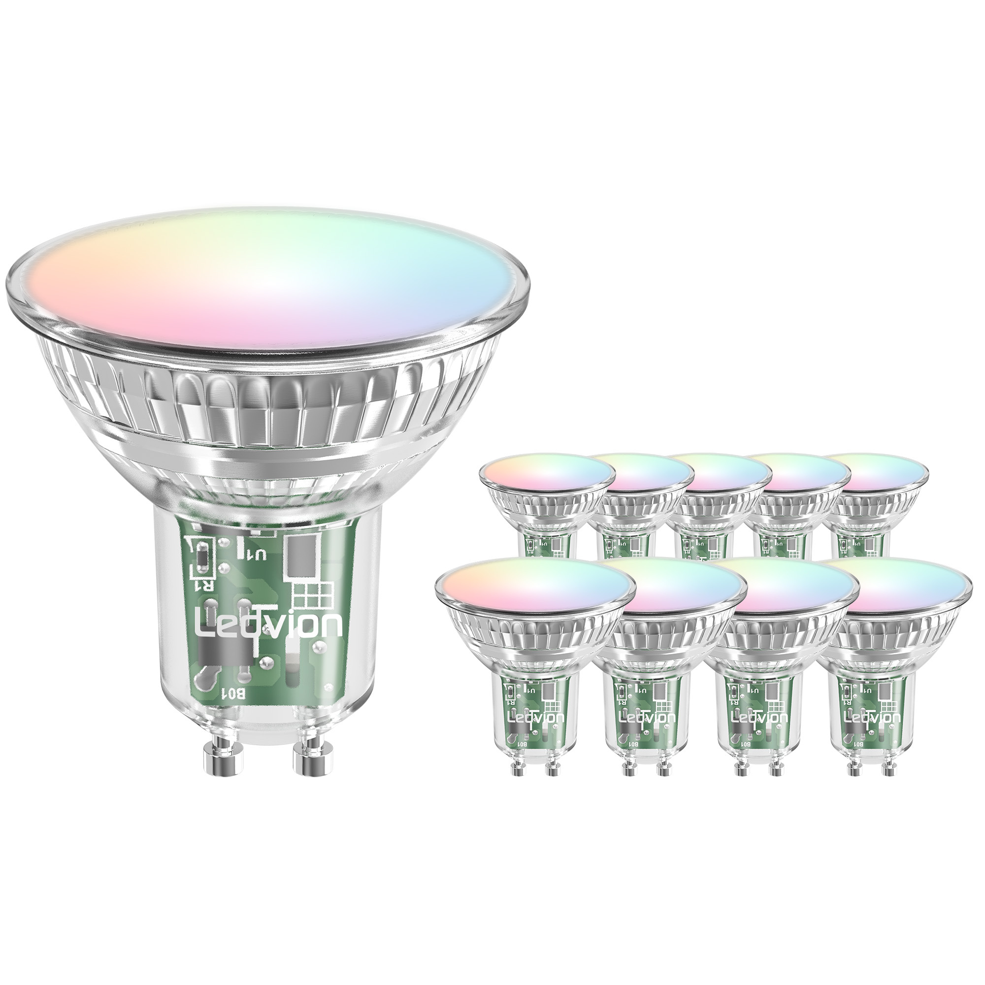 Spot LED connecté GU10 RVB/CCT compatible commandes vocales LAV-215.RVBw -  4,5W, LED SMD
