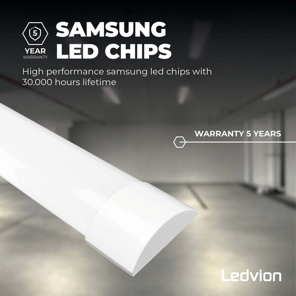 Ledvion Réglette LED 60cm - Samsung LED - 15W - 4000K - Blanc Neutre - 5 ans de garantie