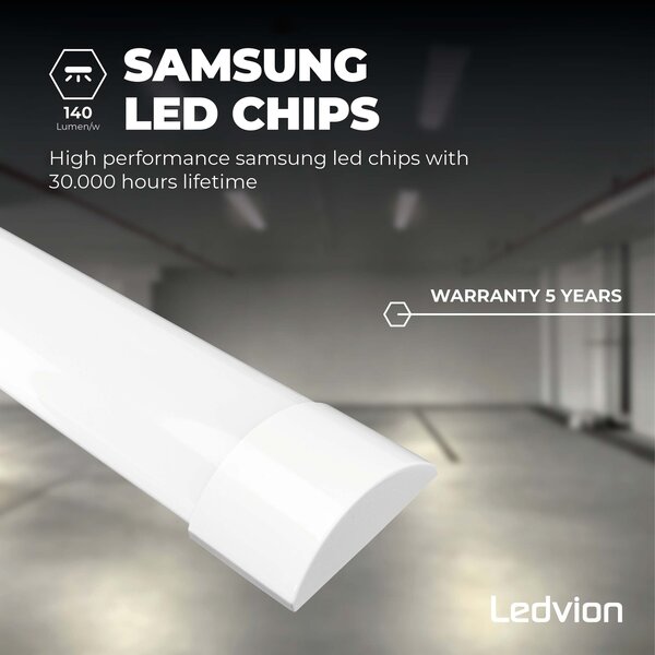 Ledvion Réglette LED 60cm - Samsung LED - 15W - 6500K - Blanc Froid - 5 ans de garantie