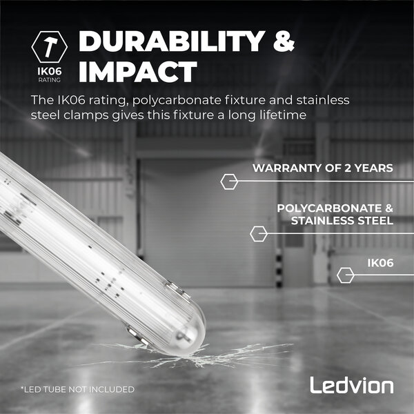 Ledvion Réglette LED avec Capteur 60CM - IP65 - Clips en acier inoxydable